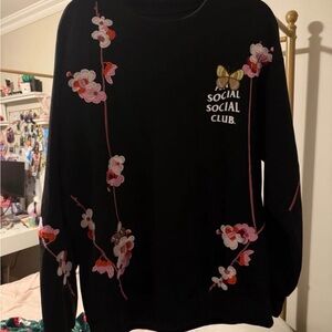 Social Club Black Sweatshirt with Floral Embroidery